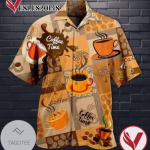 Coffee Time Print Short Sleeve Hawaiian Casual Shirt Vesles2014S 1