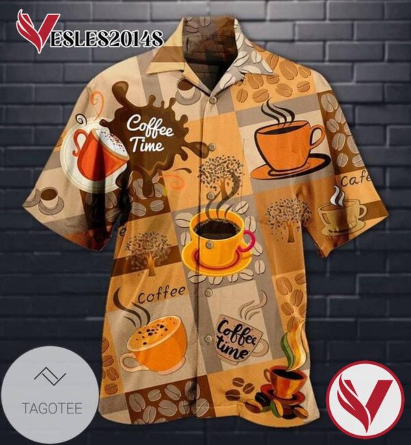 Coffee Time Print Short Sleeve Hawaiian Casual Shirt Vesles2014S