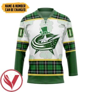 Columbus Blue Jackets St Patrick Day Custom Name Custom Number Hockey Jersey, Trending Gifts For Fans - Vesles2014s