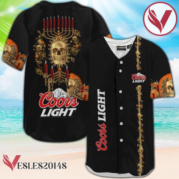 Coors Light Golden Skull And Pumpkin Baseball Jersey, Perfect Gifts For Fans - Vesles2014S