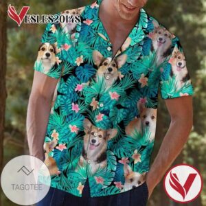 Corgi Dog Funny Hawaiian Graphic Print Short Sleeve Hawaiian Casual Shirt Vesles2014S