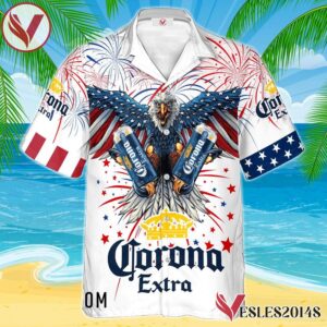 Corona Extra Eagle Fireworks Independence Day Hawaiian Shirt, Best Summer Gifts For Fans - Vesles2014S 1