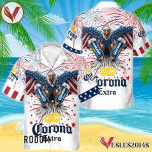 Corona Extra Eagle Fireworks Independence Day Hawaiian Shirt, Best Summer Gifts For Fans - Vesles2014S
