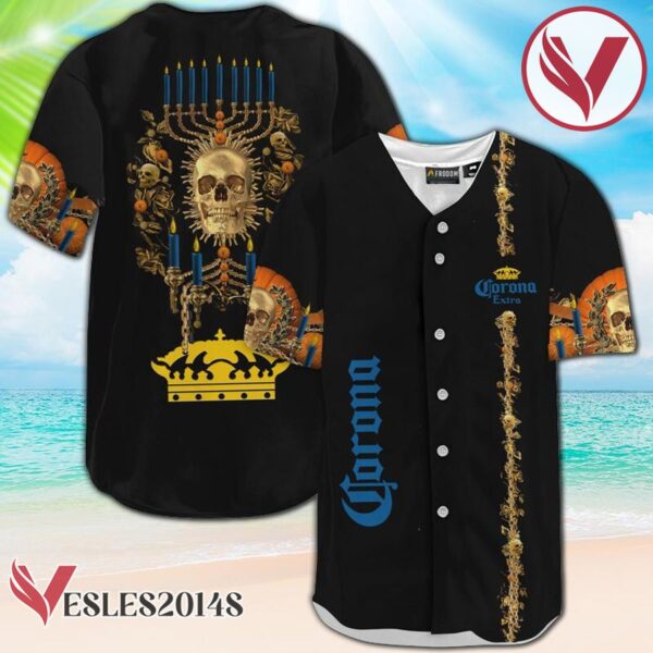 Corona Extra Golden Skull And Pumpkin Baseball Jersey, Perfect Gifts For Fans - Vesles2014S