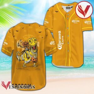 Corona Extra Yellow Halloween Dinosaur Baseball Jersey, Perfect Gifts For Fans - Vesles2014S