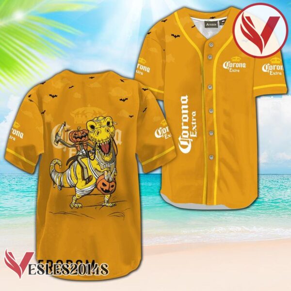 Corona Extra Yellow Halloween Dinosaur Baseball Jersey, Perfect Gifts For Fans - Vesles2014S