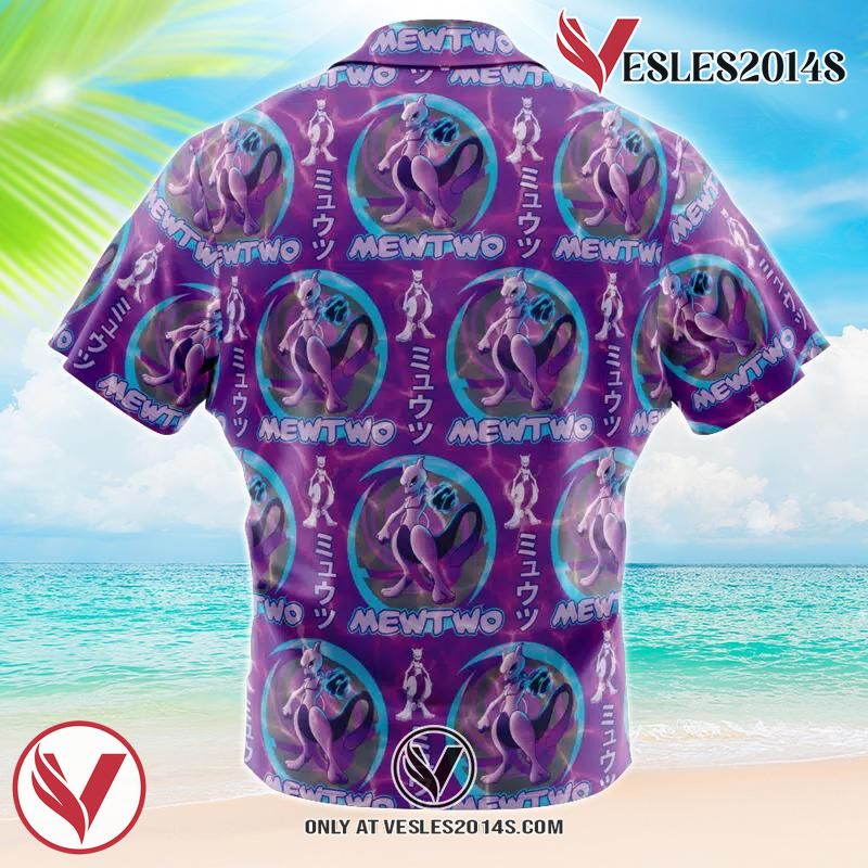 Cosmic Mewtwo Pokemon Hawaiian Button Up Shirt, Perfect Gifts For Anime Lovers - Vesles2014S 1