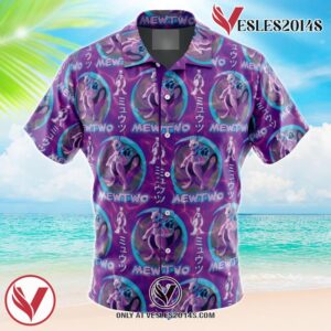 Cosmic Mewtwo Pokemon Hawaiian Button Up Shirt, Perfect Gifts For Anime Lovers - Vesles2014S
