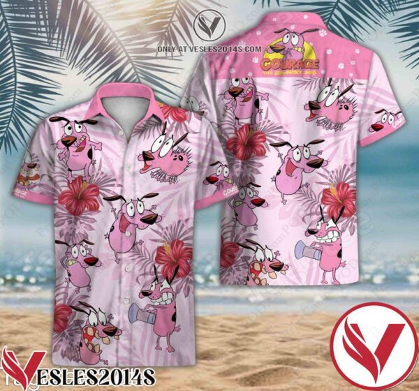 Courage The Cowardly Dog Red Hibiscus Pink Hawaiian Shirt, Unique Gifts For Friends - Vesles2014S 1