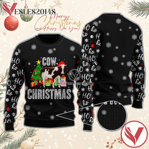 Cow Christmas Ho Ho Ho Ugly Sweater, Unique Winter Outfits For Fans - Vesles2014S  1