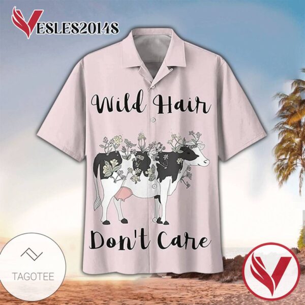 Cow Flower Art Wild Hair Dont Care Casual Button Down Short Sleeves Unisex Hawaiian Shirt Vesles2014S 1