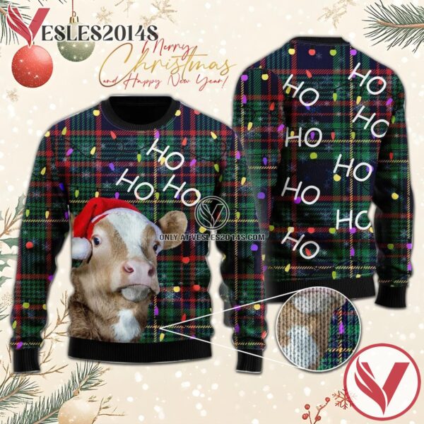 Cow Ho Ho Ho Christmas Light Ugly Sweater, Unique Winter Outfits For Fans - Vesles2014S  1