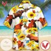 Cow Sunflower Print Short Sleeve Hawaiian Casual Shirt Vesles2014S
