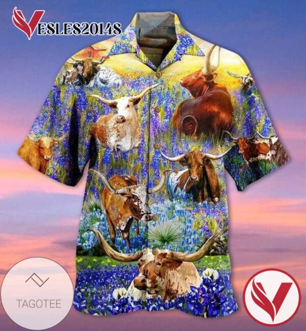 Cow Texas Print Short Sleeve Hawaiian Casual Shirt Vesles2014S 1