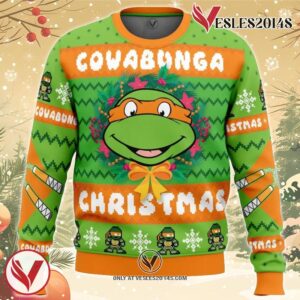 Cowabunga Michaelangelo Christmas Teenage Mutant Ninja Turtles Ugly Christmas Sweater, Unique Christmas Gift For Fans - Vesles2014S