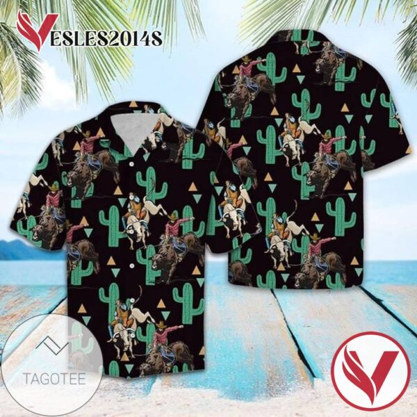 Cowboy And Cactus Hawaiian Graphic Print Short Sleeve Hawaiian Casual Shirt Vesles2014S 1