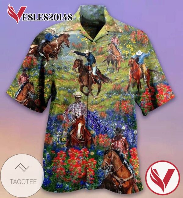 Cowboy Print Short Sleeve Hawaiian Casual Shirt Vesles2014S 1