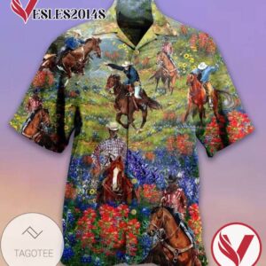 Cowboy Print Short Sleeve Hawaiian Casual Shirt Vesles2014S