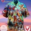 Cowboy Racing Horse Print Short Sleeve Hawaiian Casual Shirt Vesles2014S