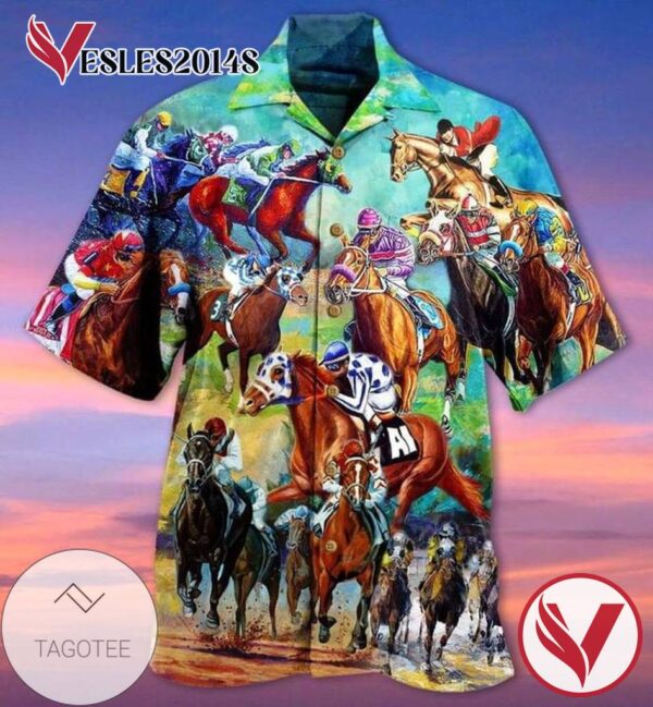 Cowboy Racing Horse Print Short Sleeve Hawaiian Casual Shirt Vesles2014S
