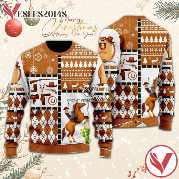 Cowboy Rodeo Merry Christmas Ugly Sweater, Unique Winter Outfits For Fans - Vesles2014S  1