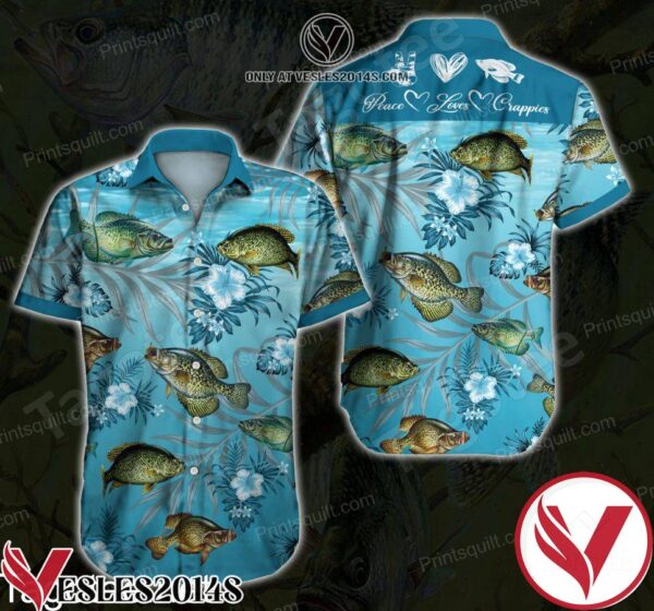 Crappie Lovers Peace Loves Crappies Tropical Floral Blue Hawaiian Shirt, Unique Gifts For Friends - Vesles2014S 1