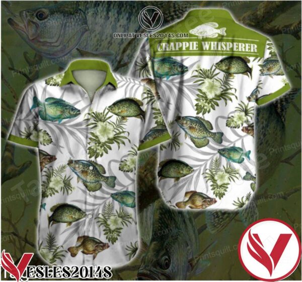 Crappie Whisperer Green Tropical Floral White Hawaiian Shirt, Unique Gifts For Friends - Vesles2014S 1