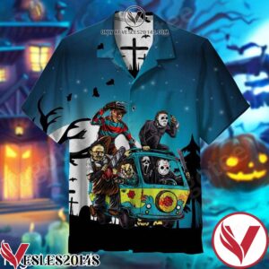 Creepy Halloween With Horror Movie Characters Hawaiian Shirt And Short, Unique Gifts For Friends - Vesles2014S 1