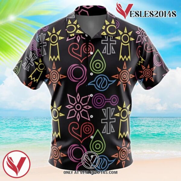 Crest Symbols Digimon Hawaiian Button Up Shirt, Perfect Gifts For Anime Lovers - Vesles2014S