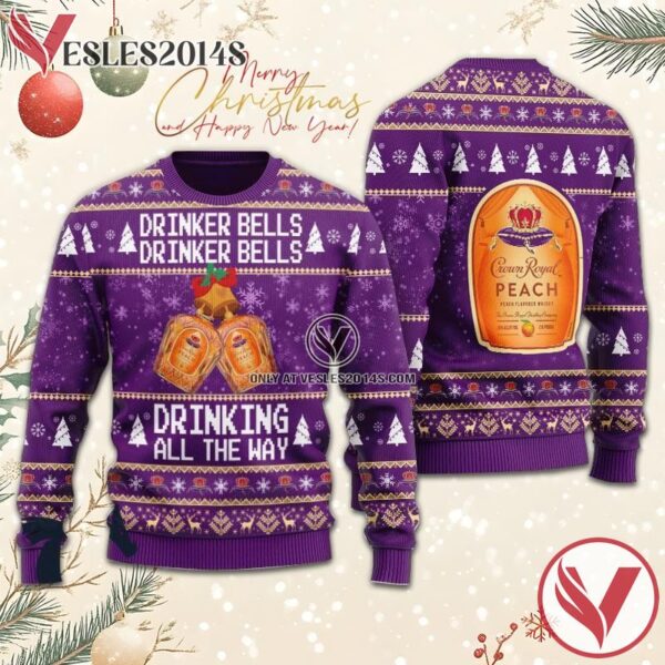 Crown Royal Drinker Bells Drinking All The Way Christmas Ugly Sweater, Unique Winter Outfits For Fans - Vesles2014S  1