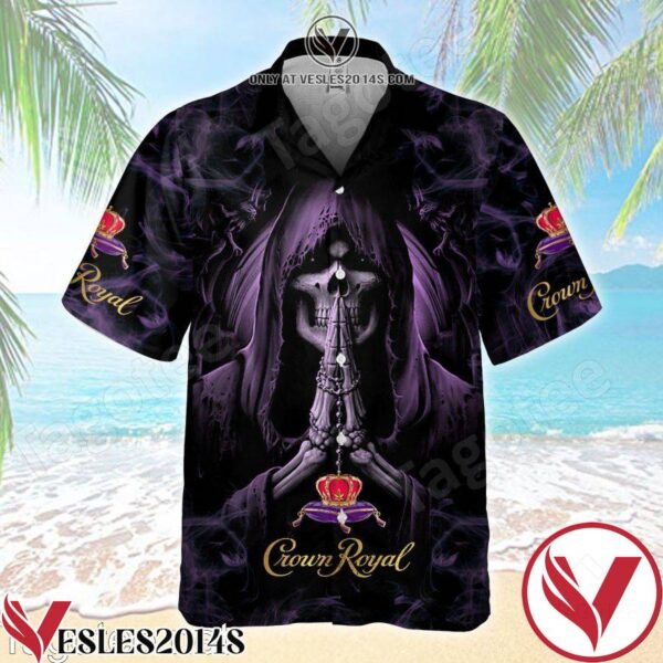 Crown Royal Praying Death Black Hawaiian Shirt And Short, Unique Gifts For Friends - Vesles2014S 1