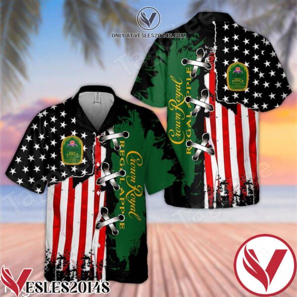 Crown Royal Regal Apple USA Flag Black Green Hawaiian Shirt And Short, Unique Gifts For Friends - Vesles2014S 1