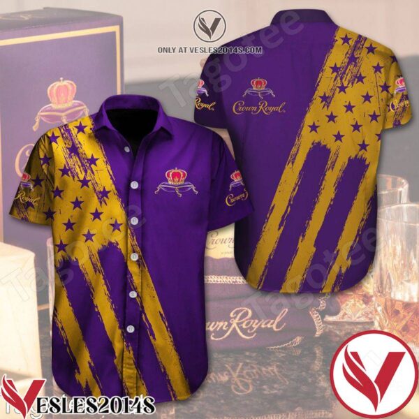 Crown Royal USA Flag Gold Purple Hawaiian Shirt And Short, Unique Gifts For Friends - Vesles2014S 1