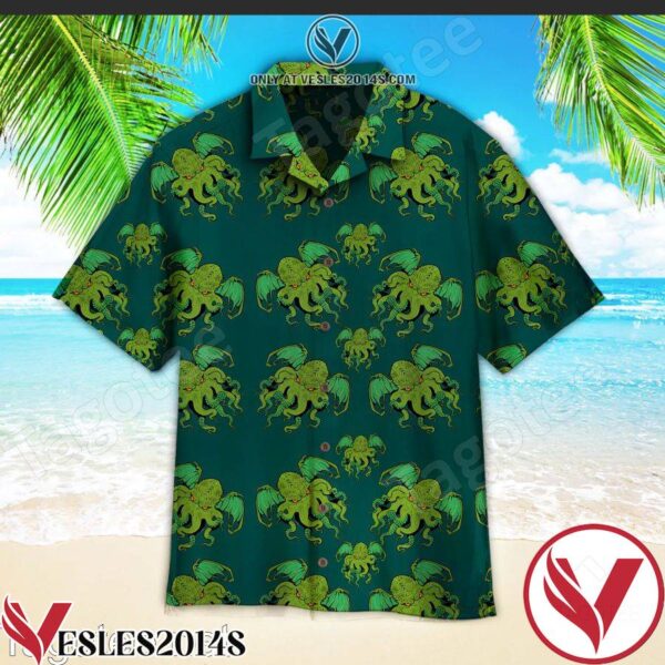 Cthulhu Full Print Green Hawaiian Shirt, Unique Gifts For Friends - Vesles2014S 1
