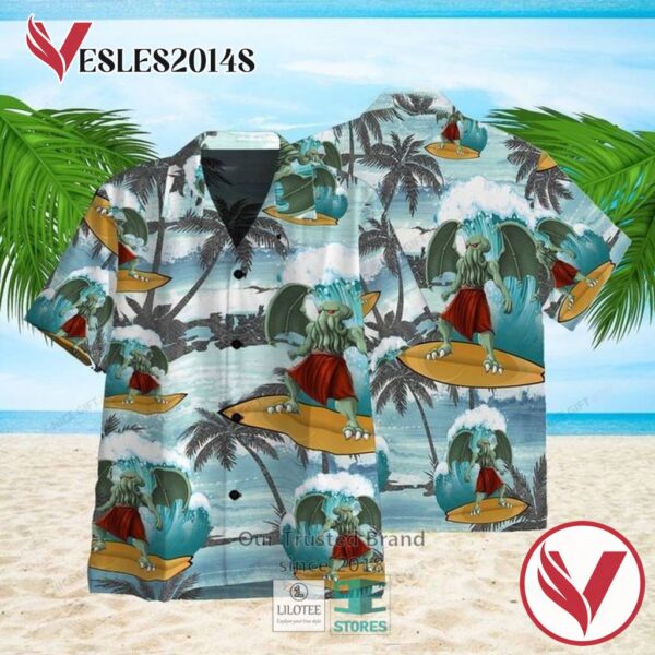 Cthulhu surfing Casual Hawaiian Shirt, Best Gifts For Summer Vesles2014S 1