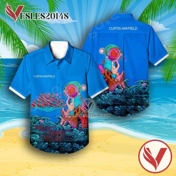 Curtis Mayfield Sweet Exorcist Album Cover Blue Hawaiian Shirt, Unique Gifts For Music Lovers - Vesles2014S