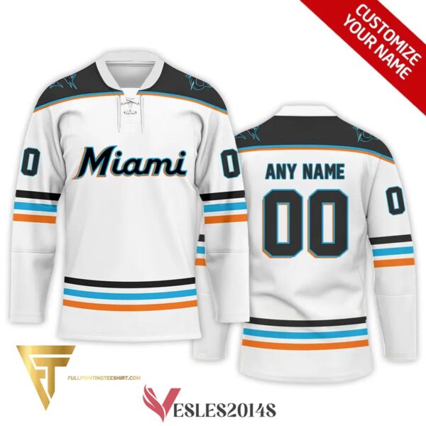 Custom Miami Marlins Full Printing Hockey Jersey, Trending Gifts For Fans - Vesles2014s