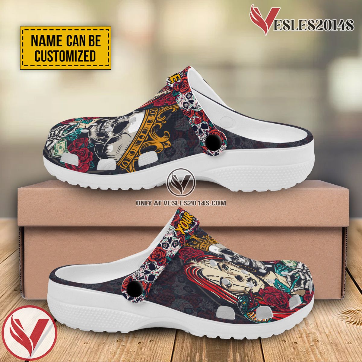 Customized Couple Skull Art Crocs Crocband Clogs Shoes Comfortable For Men Women and Kids, Unique Gift From Vesles2014S 2