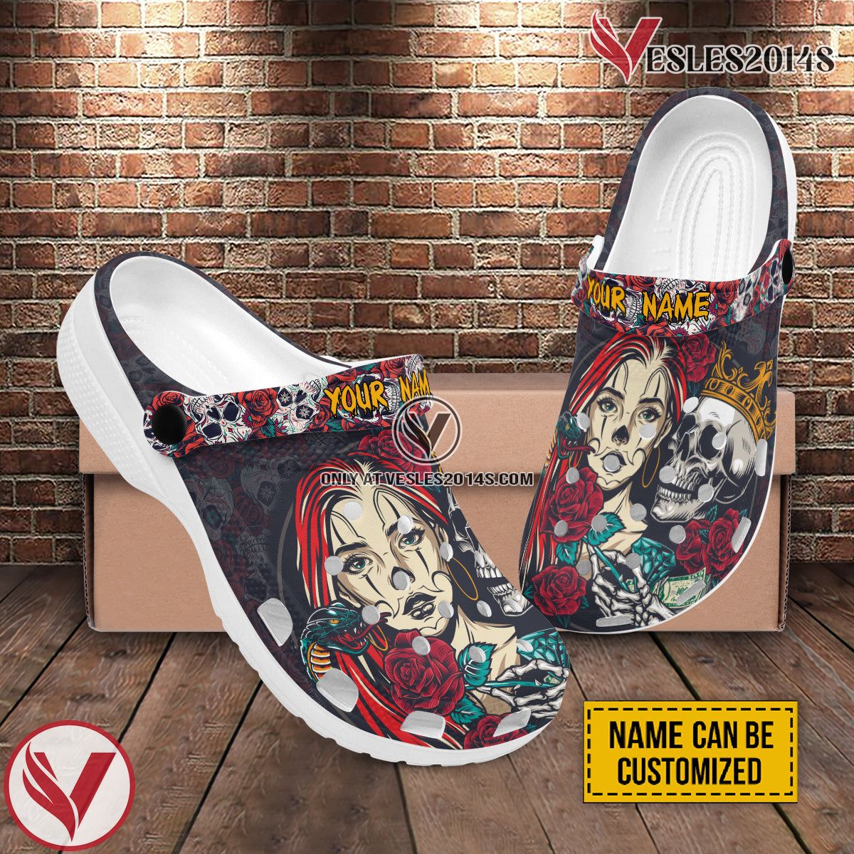 Customized Couple Skull Art Crocs Crocband Clogs Shoes Comfortable For Men Women and Kids, Unique Gift From Vesles2014S 4