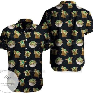 Cute Baby Yoda Galaxy Button Star Wars Movie For Men And Women Graphic Print Short Sleeve Hawaiian Casual Shirt Vesles2014S 1