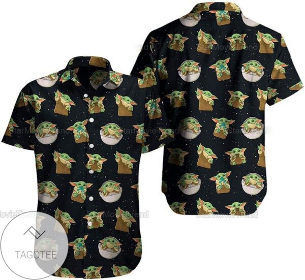Cute Baby Yoda Galaxy Button Star Wars Movie For Men And Women Graphic Print Short Sleeve Hawaiian Casual Shirt Vesles2014S