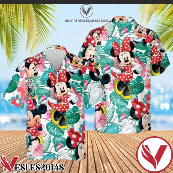 Cute Minnie Mouse Disney Cartoon Graphics Tropical Hibicus Hawaiian Shirt And Short, Unique Gifts For Friends - Vesles2014S 1