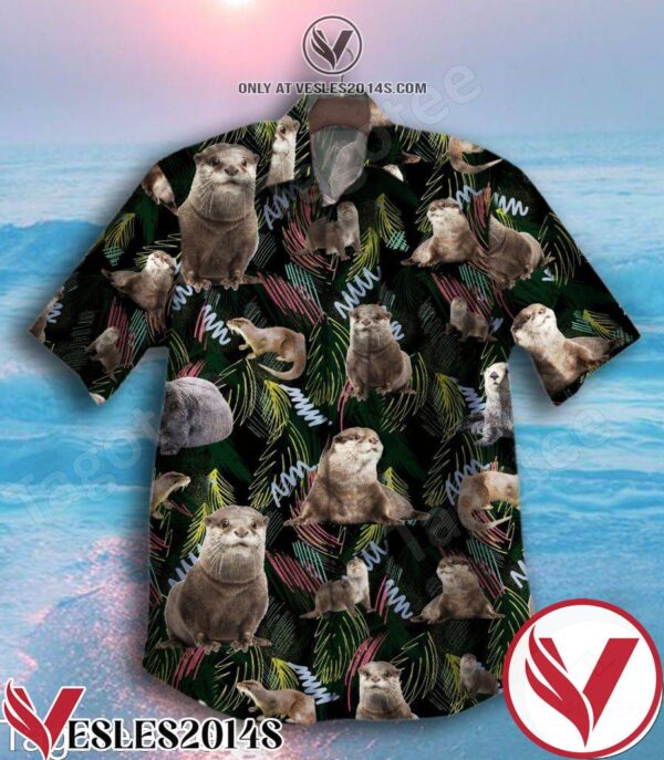 Cute Otters Palm Leaves Hawaiian Shirt, Unique Gifts For Friends - Vesles2014S 1