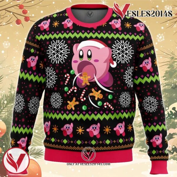 Cute Pink Hungry Kirby’s Dream Land Ugly Christmas Sweater, Unique Christmas Gift For Fans - Vesles2014S