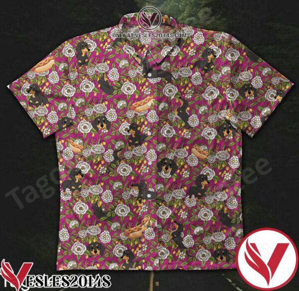 Dachshund And Hotdog White Flower Pink Hawaiian Shirt, Unique Gifts For Friends - Vesles2014S 1