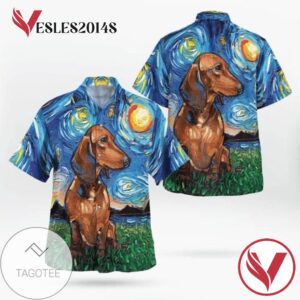 Dachshund Dog Lover Print Short Sleeve Hawaiian Casual Shirt Vesles2014S 1