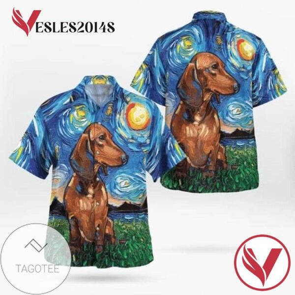 Dachshund Dog Lover Print Short Sleeve Hawaiian Casual Shirt Vesles2014S 1