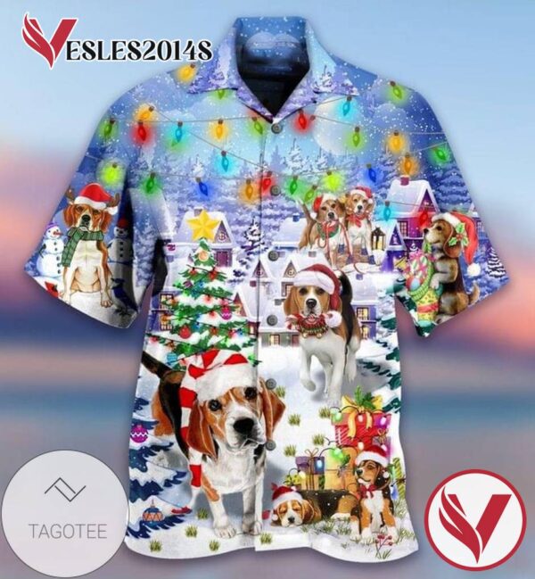 Dachshund Merry Christmas Print Short Sleeve Hawaiian Casual Shirt Vesles2014S 1