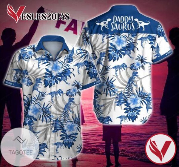 Daddysaurus Graphic Print Short Sleeve Hawaiian Casual Shirt Vesles2014S 1