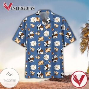 Dairy Cow and Sheep Casual Button Down Short Sleeves Unisex Hawaiian Shirt Vesles2014S 1
